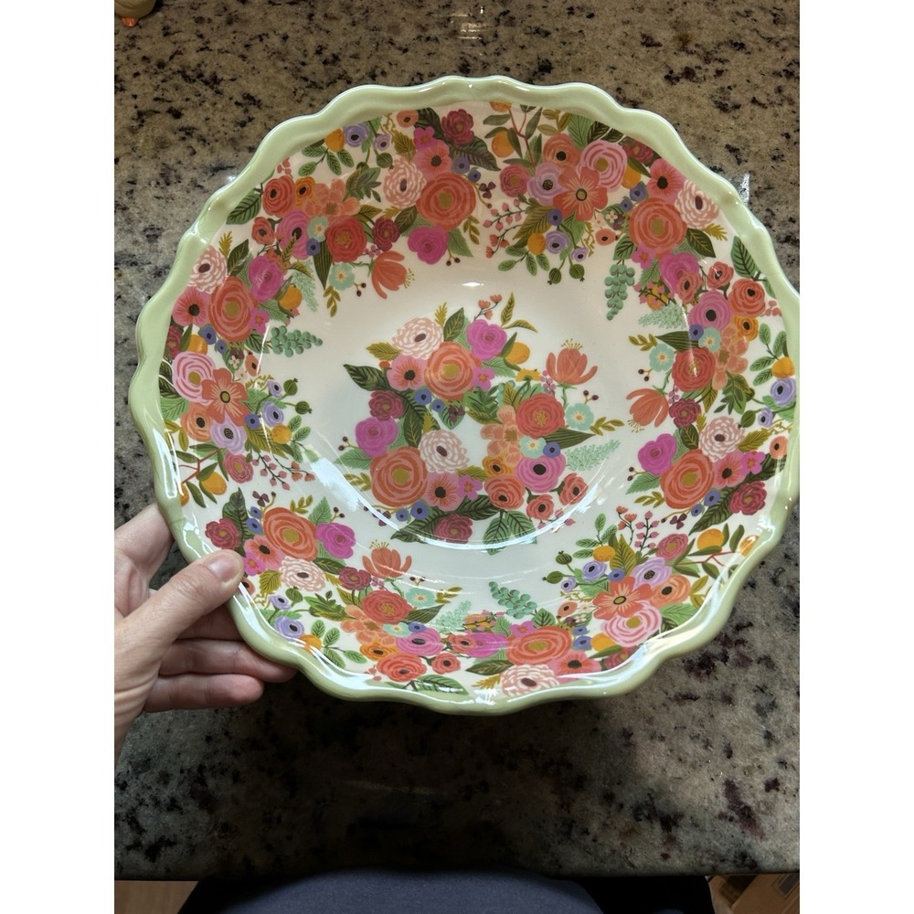 Rifle Paper Co Garden Party Melamine Serving Bowl Floral Scalloped Rim New NWT
